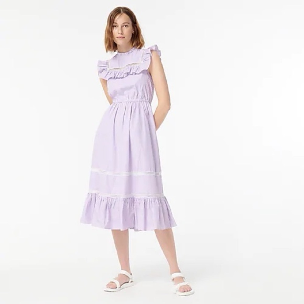 NWT J. Crew Striped Ruffle Midi Dress Purple White XL